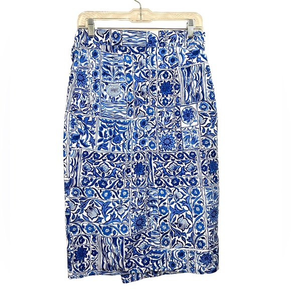 NWT Ann Taylor beautiful blue white tile print side tie sarong wrap skirt size 2 - Picture 10 of 15